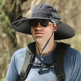 Berets Solar Fan Fisherman Hut Sommer Outdoor Big Bim Sun Cap für Männer und Frauen angetrieben aufladbar große Windstumm