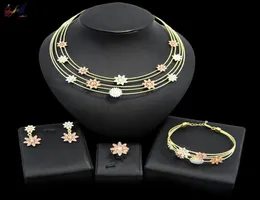 Yulaili Dubai Gold Jewelry for Women Party Flower Shape Crystal Necklace Earrings Bracelet Ring Wedding Bridal Jewellery8875039