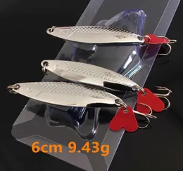 10pcslot Silver 6cm 943g VIB Spoons Metal Baits Lures 6 Hook Fishing Hooks Fishhooks Pesca Tackle KL472139672