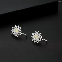Stud Earrings S999 Sterling Silver Needle 12mm Flower For Women Sparkling Wedding Gifts