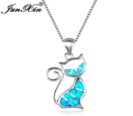 Junxin 2018 Nuovo design del marchio Women Cat Necklace Collane Blue Fire Opal Pendants Fashion 925 Sterling Silver Animal Jewelry5670268