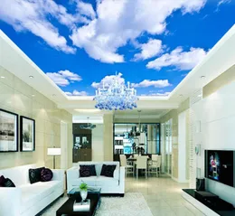 Białe tapetę na niebiesko niebo w chmurze Mural salon sypialnia sufit dachowy 3D Tapeta