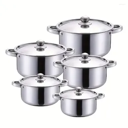 Cookware Set 5st/Set Premium Ramadan rostfritt ståluppsättning - 5 krukor med matchande lock 18-26 cm diameter hållbar och lätt att rengöra
