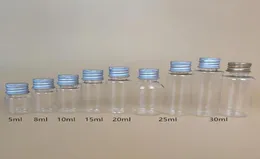 SUNDRISERS 25ML الشفافة المصغرة البلاستيك زجاجة زجاجة كيميائية كاشف كيميائية الكاشف مع صناديق تخزين غطاء الألومنيوم 8405656