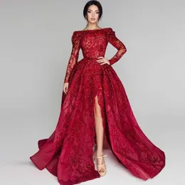 Tony Chaaya 2018 красные блестки выпускные платья с длинными рукавами Bateaa