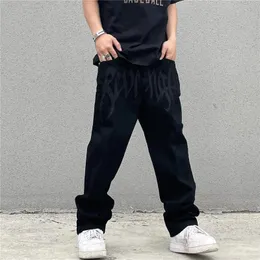Y2K Black Pocket Jeans Mens Street Wear American Retro Printed Letterpants Straight Hip Hop Loose Denim Shorts 240429