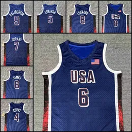 2024 Drużyna USA Kawhi Leonard James Stephen Curry Tyrese Haliburton Kevin Durant Anthony Edwards Dream Team USA Męs Blue Basketball Jerseys Paris Nowe