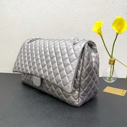 46CM 22P F/W Classic Maxi Single Flap Caviar Leather Quilted Bags Cowhide Aged Silve/Gold Meatl Hardware Matelasse Chain Large Capacity Jwtl