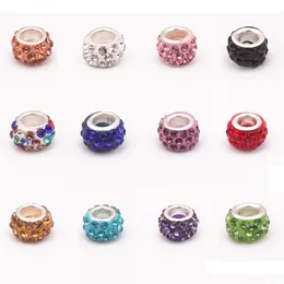 Rhinestones 100st Polymer Clay Rhinestone Loose Beads Charms Colorf Large Holes Pärl för armband som gör mix smycken Fynd hela DH7QR