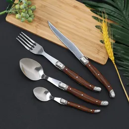 Jaswehome 4pcs Edelstahlsteak -Messer -Set -Geschirr Set Abs Holz Getreide Grace Great Tary Messer Fork Löffel Tischgeschirr 240429