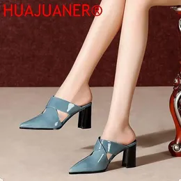 スリッパhuajuaner 2024ハイヒールスライドスプリング/夏の靴は外の足を踏んで青い白いドロップシップを着用します