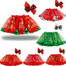 Christmas Baby Kids Tutu Dress Girls Deer Xmas Tree Stars Drukowana spódnica z brokatem tutu z łukiem dzieci cekiny imprezowe sukienki taneczne baletowe spódnice