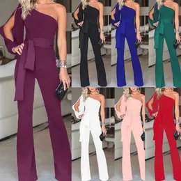 Jumpsuits von Frauen Jungen gegen Frauen 2022 Neue Aarrival Womens Rompers Party Clubwear Playsuit Overall Wide Leg One Schulter lange Hosen Hosen T240510