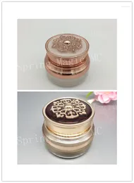 Storage Bottles 50G Pearl White/Gold Luxury Acrylic Cream Jar For Eye Cream/CC Cream/Foundation/Skin Care Bottle Flat Top Crown Cosmetic