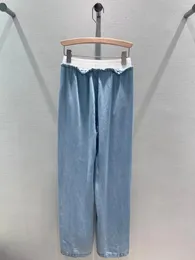 Dżinsy damskie 24 wiosenne lato swobodne dżinsowe szerokie nogi spodnie eleganckie kontrast kolor elastyczny talia moda 2 kolory spodnie