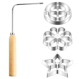 Waffle Mold Set med trähandtag Hållbar rosettkaka Bunuelos Tool Star Flower Circle Maker Kitchen Accessories 240509