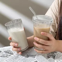 Vinglas 375 ml hög kvalitet med lock och halmmjölk kaffemugg te cup randglas