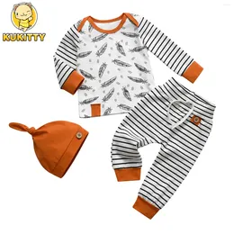 Kleidungssets kukitty geborener Baby Jungen Kleinkind Kleidung Drucken Langarm Tops Hosen 3pcs Frühlingssäumen Outfit