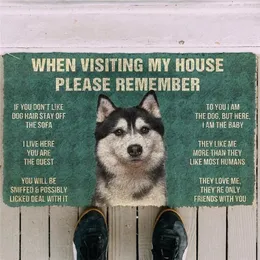 Carpets Please Remember Husky Dogs House Rules Doormat Decor Print Carpet Soft Flannel Non-Slip For Bedroom Porch