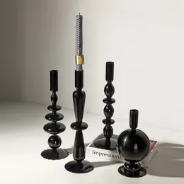 Kerzenhalter kreativer Retro Black Glass Halter Home Wohnzimmer Esstisch Romantische Kerzenlicht Bar Party Dekoration Vase