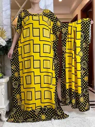 Ethnische Kleidung 2024 Heiß verkauft kurzes Slve African Kleid mit großem Schalblätter langer Baumwolldame Elegant Sommer Maxi Casual Lose Abay T240510