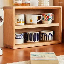 Kitchen Storage Solid Wood Desktop Rack Coffee Cup And Tea Set Shelving Unit Cherry Lumber Mug Shelf Walnut Multi-layer Display Cabinet