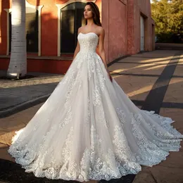 Vestido de novi Abiti da sposa in pizzo Lace-up Back Vintage Sweetheart Robe de Mariee Sleeveless Simple Bridal Gowns 287V