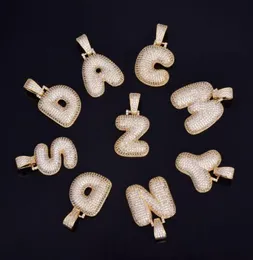 AZ Nome personalizado Letras de bolhas colares pendentes de zircão cúbico Jóias de hip hop 2 cores com cadeia cubana S9466062