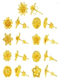 Bolzenohrringe 2022 Charm Authentic Pure 24 Karat Gelbgold Blumenform für Frauen Täglicher Tragen Ohrring Juwelry7506833