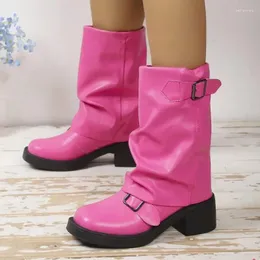 Boots Designer Shoes for Women 2024 Street Fashion Pink Pink Feminino não deslizamento de sola grossa feminino zapatos de moto de mujer