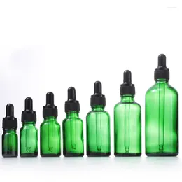 Lagringsflaskor 5/10/15/20/30/50/100 ml tom grön glas dropparflaska för serum eterisk olja parfym återfyllbar flytande behållare ögondroppe