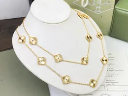 Vintage Alhambr Van Clee Brand Designer Copper With 18K Gold Plated Pure Gold 16 PCS Four Leaf Clover Long Sweater Necklace For Women Jewelry With Box