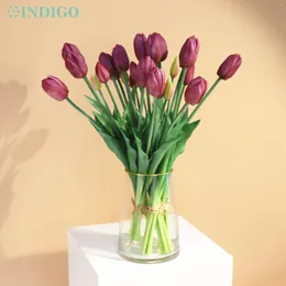 Dekorative Blumen lila Tulpe Bud Bouquet (5pcs/Bündel) 46 cm Silikon Real Touch Hochqualität Calla Home Dekoration Geschenk Künstlicher Blume