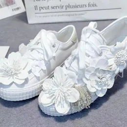 Casual Shoes Summer Flower Lace-up Fashion Lazy Soft Comfortable Flats Female Belt Waterproof Daily White No Tired