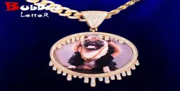 Anpassad cirkel PO droppande medaljonger Pendant Solid Back Men Hip Hop Necklace Cubic Zircon Rock Jewelry268S1956537