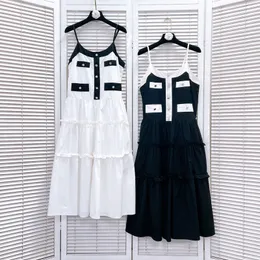 506 XXL 2024 Milan Runway Dress Spring Summer Summeress Spaghetti Strap Black White Dresses Womens Massion High