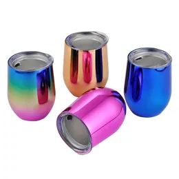 12oz Wine tumbler Stainless Steel Wine Glasses Egg Cups Colourful Stemless Wine Glasses with Lid Shatterproof Vacuum Egg Shape