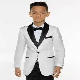 Meninos brancos Tuxedo Meninos Ternos de jantar 3 peças meninos xale preto lapela de terno formal smoking para crianças smok