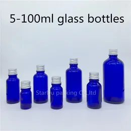 Speicherflaschen 5ml 10 ml 15 ml 20 ml 30 ml 50 ml 100 ml Blaues Glasflasche ätherisches Öl mit Aluminiumabdeckung Parfüm 200pcs/Los