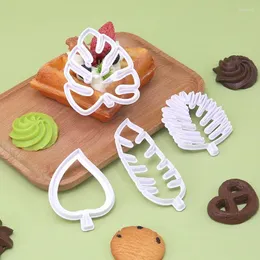 Backformen 4pcs Blatt Keksform Schimmel 3D -Kekstkropa Stecker Gebäck Dekorieren DIY -Kuchen Fondantform Tropische Blätter geformt