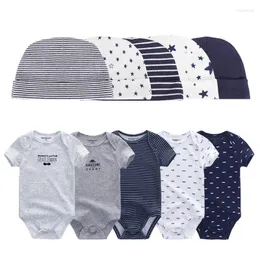 Шляпа набор одежды с 10 частями детские боди шляпы костюм хлопок рожденные аксессуары для мальчика для мальчика 0-6 млн-рукава младенца наряды