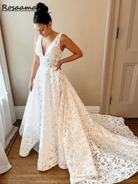 Abito da sposa bohémien per immersione 2024 Vestido noiva estate una linea abito da sposa boho v collo in pizzo aperto maniche