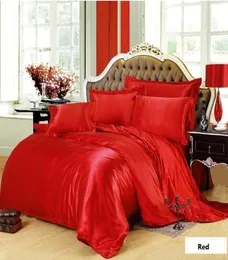 مجموعة الفراش الحريرية Red Super King Size Queen Full Twin Satin Bed Sheet Cover Cover Cover Bedspread Doona Quilt Double 6PCS444578369