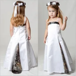 جميلة Realtree Camo Flower Girl Dresses for Wedding Party Forest Girl Girl Wear Thin Strap Custom Made Kids Pageants 215Z
