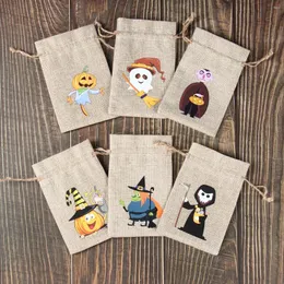 Prezent Wrap Halloween Burlap Torby Happy Decoration for Home Pumpkin Bat Ghost Festival Party Horror Party