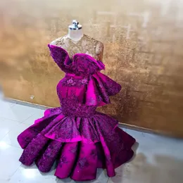 Aso ebi Arabic Purple Luxurious Evening Dresses Sheer Neck Lace Beaded Promドレス