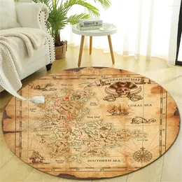 Carpets Super Detailed Pirate Treasure Map On A Ruined Old Parchment Vintage Biblioteca Nostalgia Bookcase Library Round Carpet