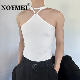 Herren -Tanktoper Noymei Sommer Trendy eng elastischer Top Personalisierte Nietgurt Design sexy Männer Feste Farbweste Männliche Weste Wa4467