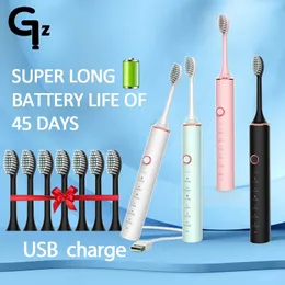 N100 Sonic Electric Frustbrush Prited Timer Brush 6 Mode USB Charger Charger Rethargeable Brushes Heads Replace Set 240511