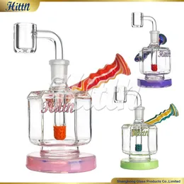 Cam dab rig hittn 4.7 inç mini dayanıklı yağ kuleleri Amerikan renk borosilikat cam bongs ile 14mm erkek banger tırnak pembe yeşil mor 2024 yeni